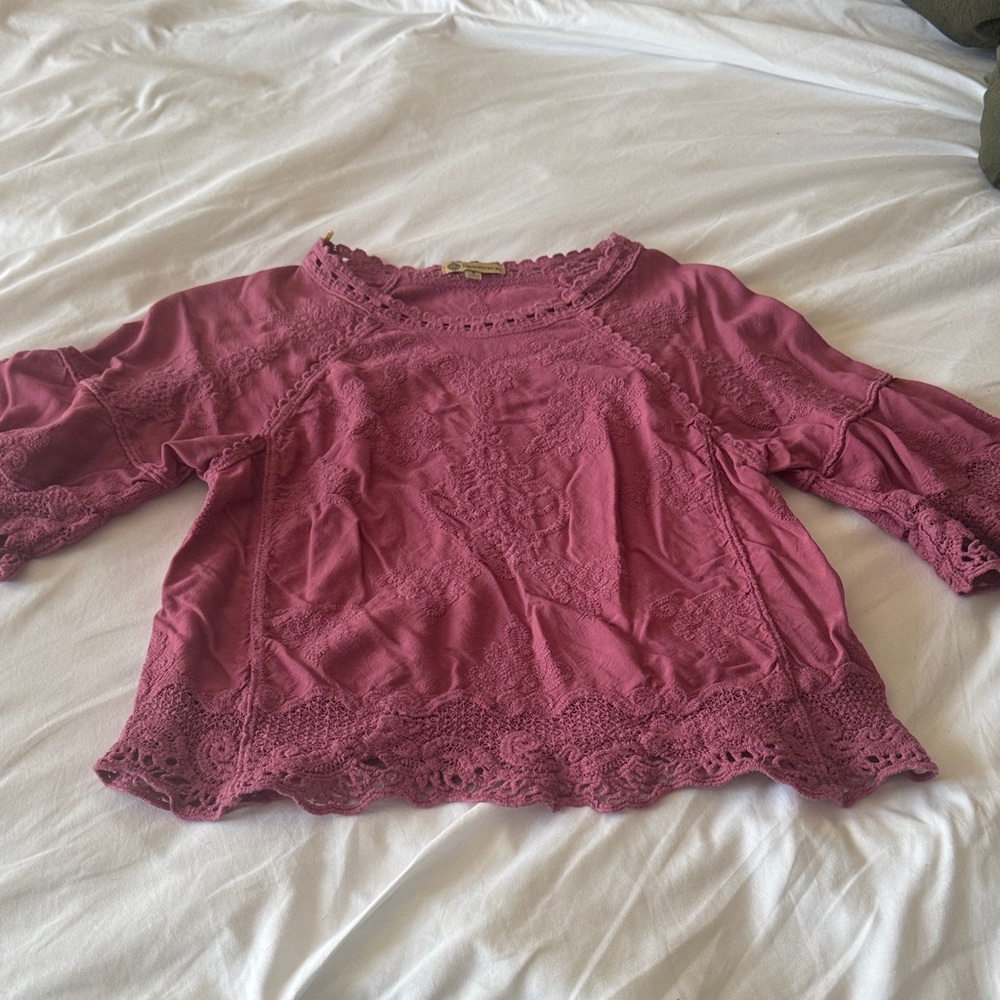 Democracy Lace Trim Blouse - Pink